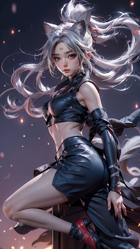 Moisturized Skin, (Red eyes), Realistic body, (Adult female body), Energetic, (), (),3DCG,
break,
Bright red lipstick, (Beautiful belly button), (Silver Hair), ((Cat ear)), Beautiful Hair, (Hatake Kakashi's clothes: 1.3),
break,
((masterpiece + Highest quality + High resolution + Very detailed)), (whole body: 1.2), Symmetric, One shot,
break,
(Electric shock), (The wind is blowing), (Blue electricity), (Combat Ready: 1.4),
break,
(Big Japan sword), Ninja, In the mansion, assassination, cut, Kunai, Fantasy, dynamic,