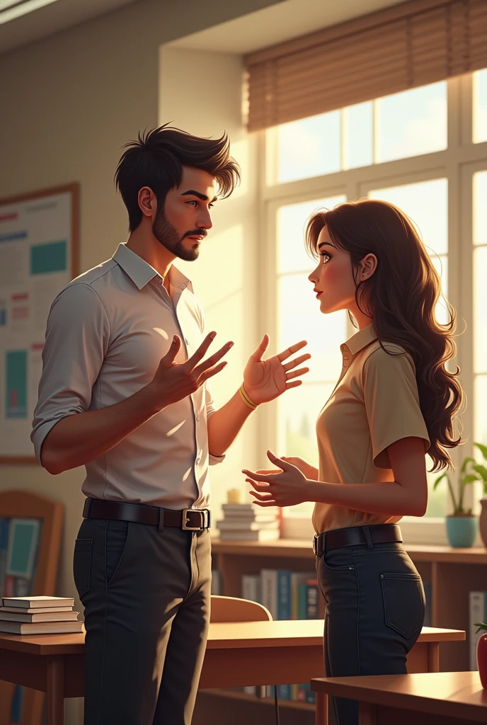 I need a picture of a male teacher explaining a topic to a girl student
