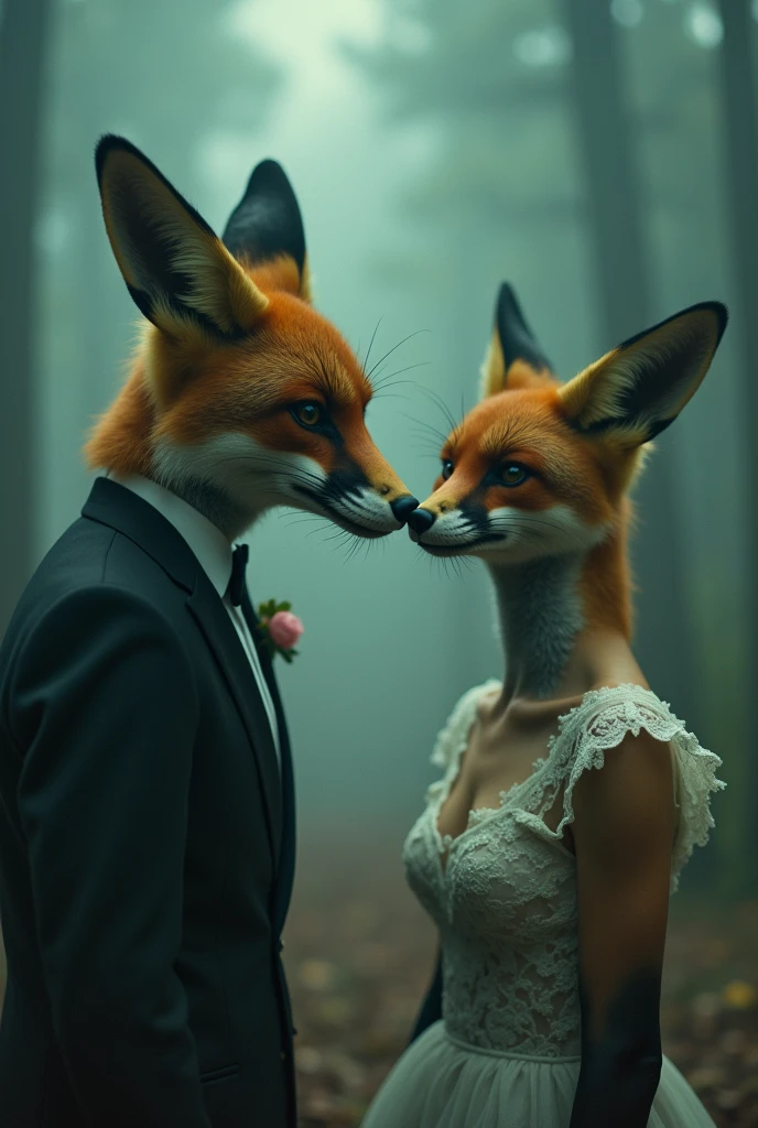 (Sumilux f1.4 36mm , Polaroid film , low Latitude old color negative film , cross process , (bokeh), Long exposure , blur , flare, chromatic aberration , (soft focus), (Shallow focus) , soft glow , Maximum aperture, low Key , Transparent depiction , Tyndall) , (The Fox's Wedding) , (fox ear:0.8) , horror , Newlyweds' First Night , moist thin eyes , glossy lips , Swollen cheeks