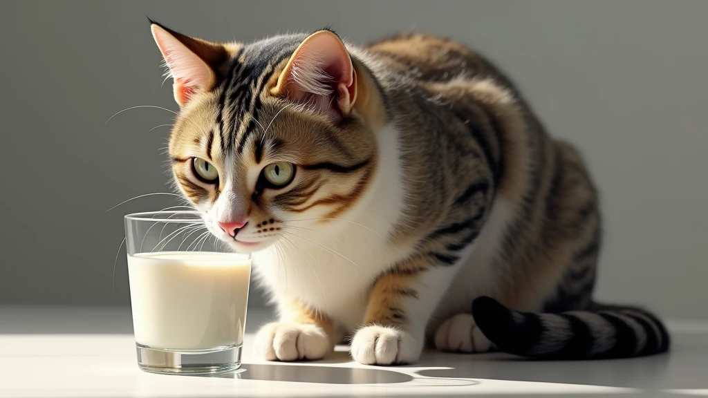 There is a cat sitting next to a glass of milk, Cat drinking milk, Illustration of 1 cat, ultra-realistic representation, ultra-realistic representation, hyper-realistic representation, a cat. realist painting, von Wayne England, realistic representation, hyper realistic representation, portrait, close portrait, Award-winning hyper-realistic, von Lisa Milroy, by Galen Dara