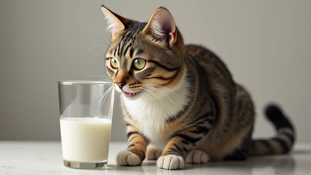 There is a cat sitting next to a glass of milk, Cat drinking milk, Illustration of 1 cat, ultra-realistic representation, ultra-realistic representation, hyper-realistic representation, a cat. realist painting, von Wayne England, realistic representation, hyper realistic representation, portrait, close portrait, Award-winning hyper-realistic, von Lisa Milroy, by Galen Dara