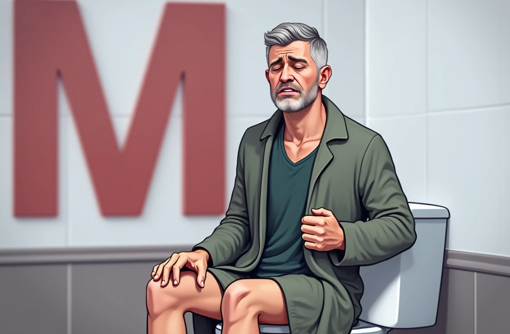 man sitting on the toilet and has pain
