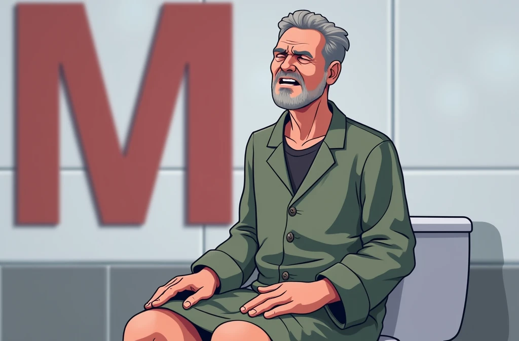 man sitting on the toilet and has pain