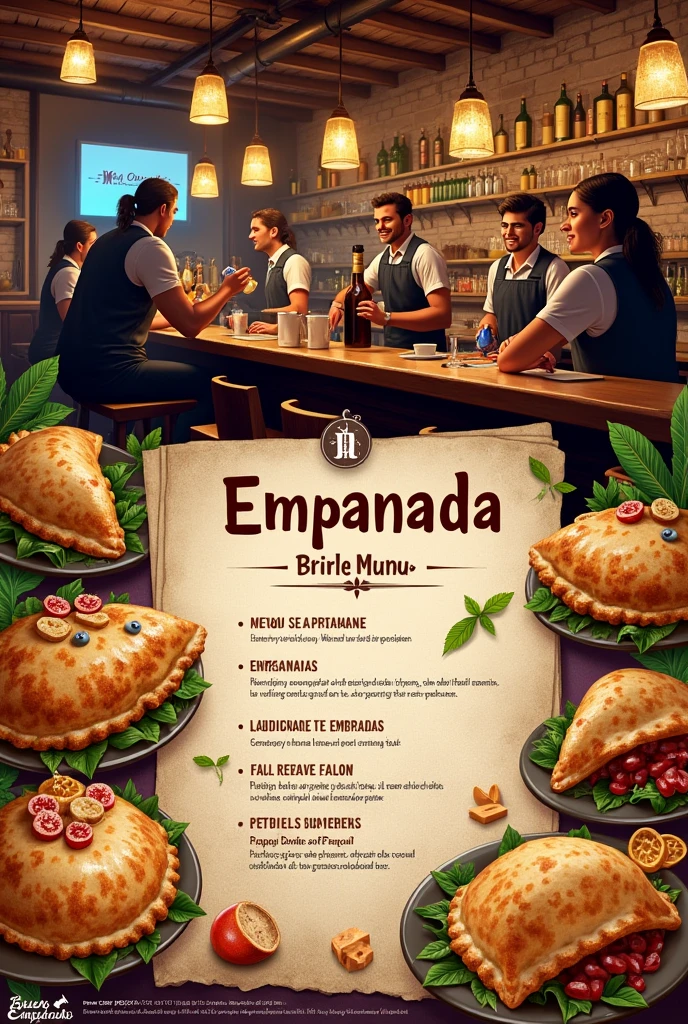 Advertising image of empanada menu for a bar called Buena Empanada 