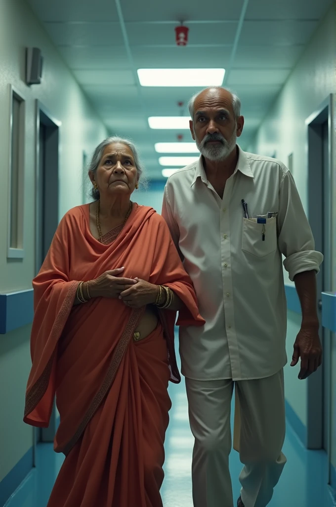 Imagine an old Indian mom dad shocked entry in hospital ward