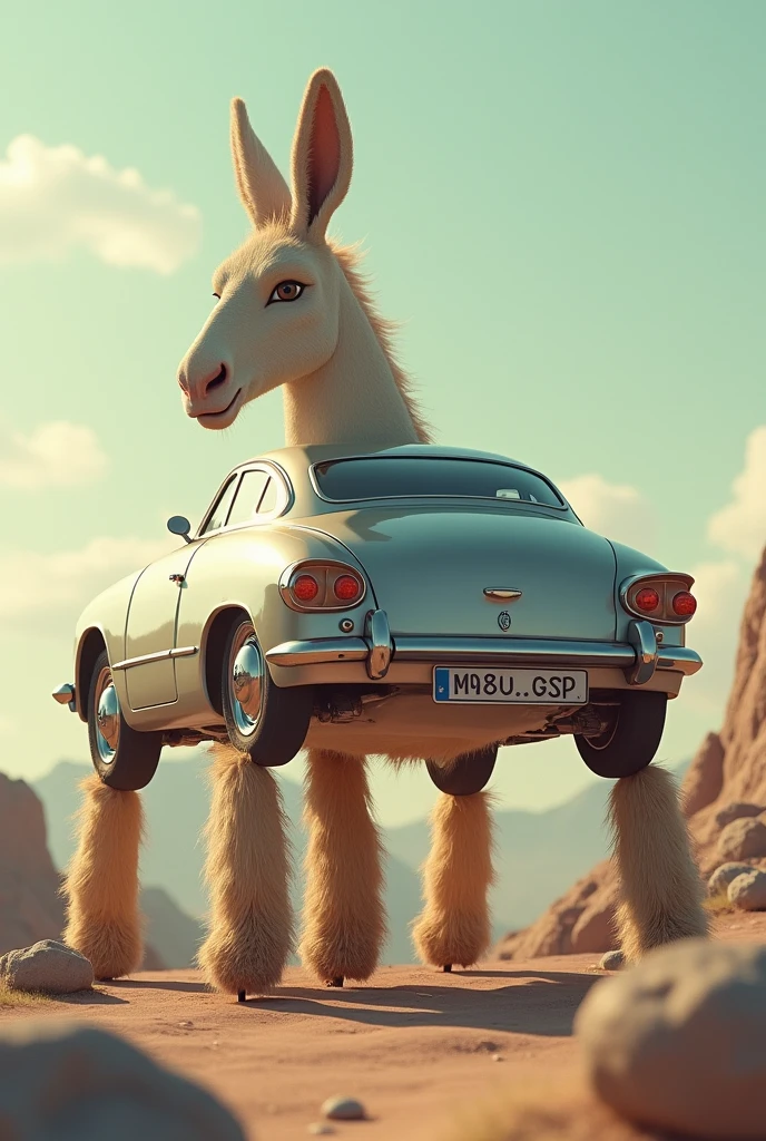 A car with donkey legs 