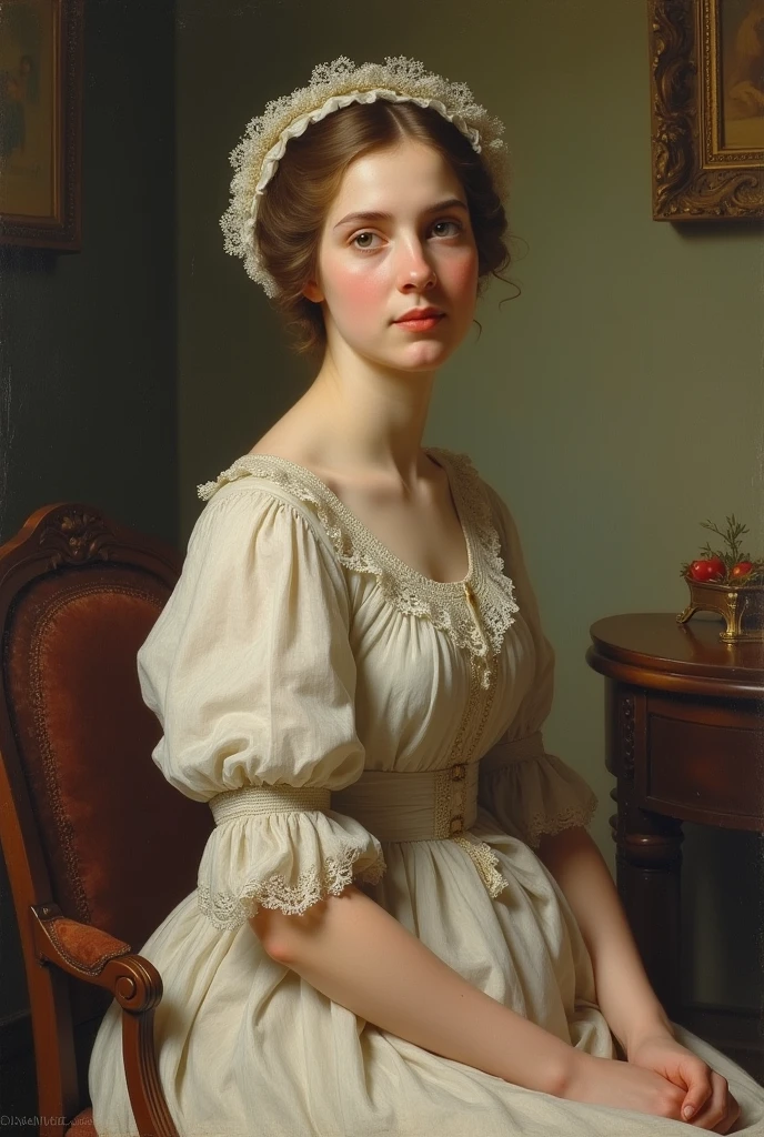 há uma mulher com bobes na cabeça e um vestido, inspirado em Jean-Étienne Liotard, inspirado em Cindy Sherman, retrato no estilo craola, retrato sem nudez vestido, john currin, inspirado por Henriette Wyeth, no estilo de Norman Rockwell, inspirado em Henry Raeburn, retrato n - 9, retrato de transformação