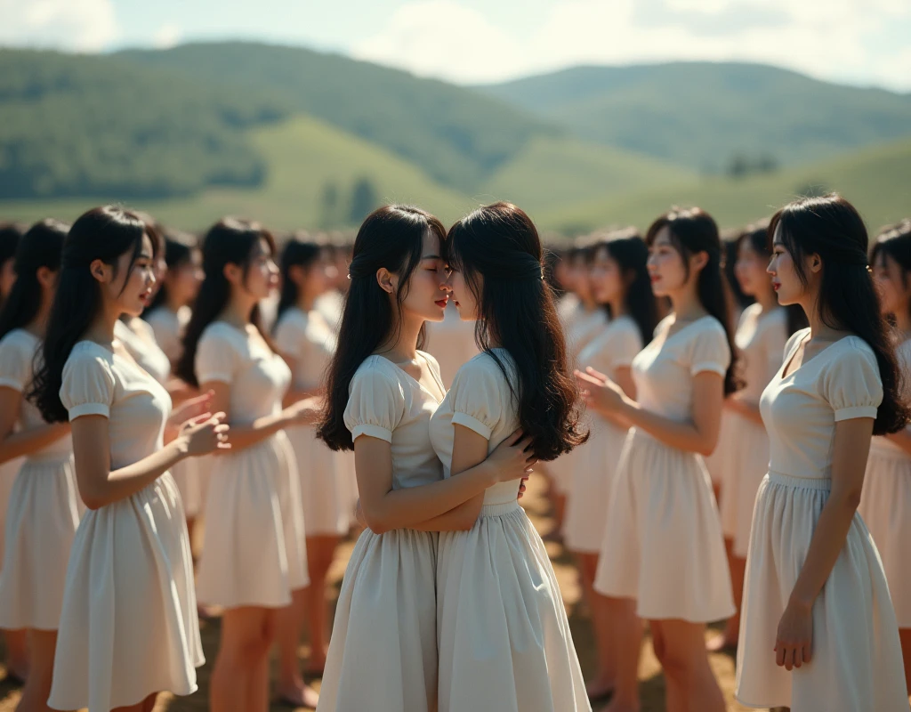 (((((Japanese Clone girls=Myself)))))), (((best masterpiece Clone girls Raw Photography Art))), (16K, Highest quality, Ultra-high resolution, RAW Photos), (((Unrealistic, Unparalleled depiction, An unbelievable sight, Unprecedented and shocking, In a world where myselves are multiplied, Ultra-realistic))), (((Japanese, woman, 26yo, Sasaki Nozomi))), (Small face, ((Thick black hair, Semi-long hair))), ((V-neck short-sleeve dress)), (((((Very beautiful detailed girls, Accurate body structure, Very detailed完璧な, A super busty body with very large breasts, Great proportions, super big breasts, Big, voluptuous breasts, The cleavage is very plump and emphasized))))), (((Dark Eyes, Mature face, Cute Smile, A gentle gaze, ((Very happy laughter))))), ((((((((Very detailedcloning描写, ((1Myself→cloning→1,000,000,000,000,000,000,000,000Myself)))))))))), ((((((((Very detailed, 寸分違いない緻密なMyself multiplication描写の, ((With the same perfectly MySelf body, With a face that is exactly the same as Myself, With the exact same hairstyle as Myself, In the exact same clothes as Myself, Perfectly the same height as Myself, The same super big breasts as Myself)))))))))), (((Myself only))), (((Very detailed, Myself multiplication, 1,000,000,000,000,000,000,000,000Myself→100,000,000,000,000,000,000,000,000,000,000,000,000,000,000Myself))), (((Walk freely))), (((Very detailed, (An embrace between self, Back to Back, Myself is here!, Fun conversation with others, Happy conversation with myself, Kissing each other anywhere, Doting on Myself, Myself holding hands)))), (Free pose), (Sexual seduction), (((Unbelievably crowded, Close contact between transcendent selves, Countless "myselves" completely surround me in 360 degrees))), (Bright and soft sunlight), (((Very wide field of view, Very detailed, Detailed ultra-perspective depiction with clear depth))), (((((Rural landscape with slopes))))), (((Myself will grow infinitely more and become super close together with no gaps, Myself is extended々They multiply in large numbers and become unable to move., Myself exists infinitely and it's fun))), (Focus on the average value of the image)