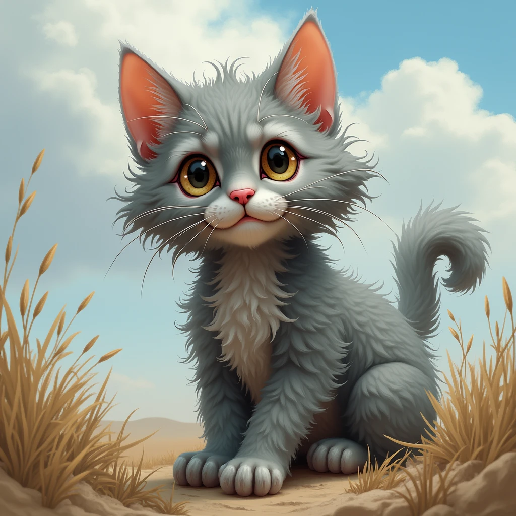 un chat devon rex gris tabby fait avec du vent