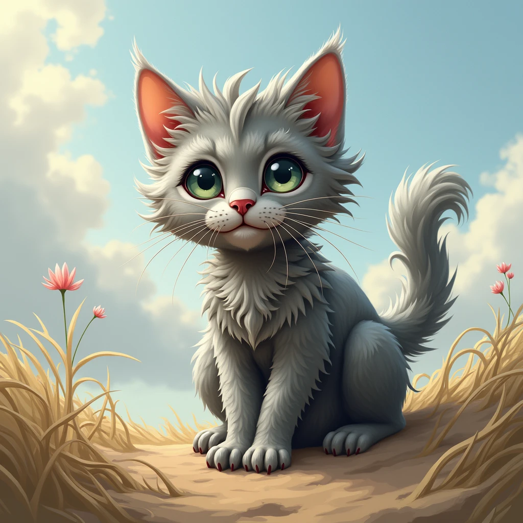 un chat devon rex gris tabby fait avec du vent