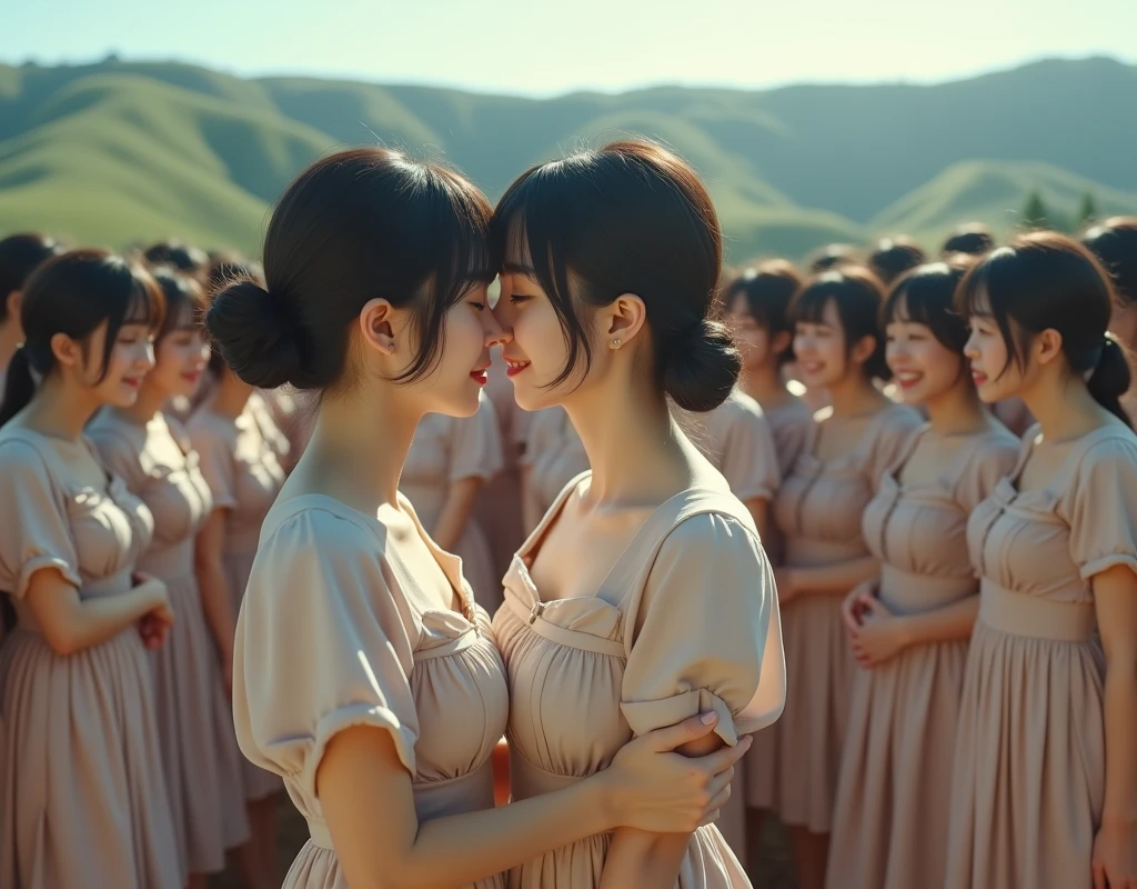 (((((Japanese Clone girls=Myself)))))), (((best masterpiece Clone girls Raw Photography Art))), (16K, Highest quality, Ultra-high resolution, RAW Photos), (((Unrealistic, Unparalleled depiction, An unbelievable sight, Unprecedented and shocking, In a world where myselves are multiplied, Ultra-realistic))), (((Japanese, woman, 26yo, Sasaki Nozomi))), (Small face, ((Thick black hair, Semi-long hair))), ((V-neck short-sleeve dress)), (((((Very beautiful detailed girls, Accurate body structure, Very detailed完璧な, A super busty body with very large breasts, Great proportions, super big breasts, Big, voluptuous breasts, The cleavage is very plump and emphasized))))), (((Dark Eyes, Mature face, Cute Smile, A gentle gaze, ((Very happy laughter))))), ((((((((Very detailedcloning描写, ((1Myself→cloning→1,000,000,000,000,000,000,000,000Myself)))))))))), ((((((((Very detailed, 寸分違いない緻密なMyself multiplication描写の, ((With the same perfectly MySelf body, With a face that is exactly the same as Myself, With the exact same hairstyle as Myself, In the exact same clothes as Myself, Perfectly the same height as Myself, The same super big breasts as Myself)))))))))), (((Myself only))), (((Very detailed, Myself multiplication, 1,000,000,000,000,000,000,000,000Myself→100,000,000,000,000,000,000,000,000,000,000,000,000,000,000Myself))), (((Walk freely))), (((Very detailed, (An embrace between self, Back to Back, Myself is here!, Fun conversation with others, Happy conversation with myself, Kissing each other anywhere, Doting on Myself, Myself holding hands)))), (Free pose), (Sexual seduction), (((Unbelievably crowded, Close contact between transcendent selves, Countless "myselves" completely surround me in 360 degrees))), (Bright and soft sunlight), (((Very wide field of view, Very detailed, Detailed ultra-perspective depiction with clear depth))), (((((Rural landscape with slopes))))), (((Myself will grow infinitely more and become super close together with no gaps, Myself is extended々They multiply in large numbers and become unable to move., Myself exists infinitely and it's fun))), (Focus on the average value of the image)