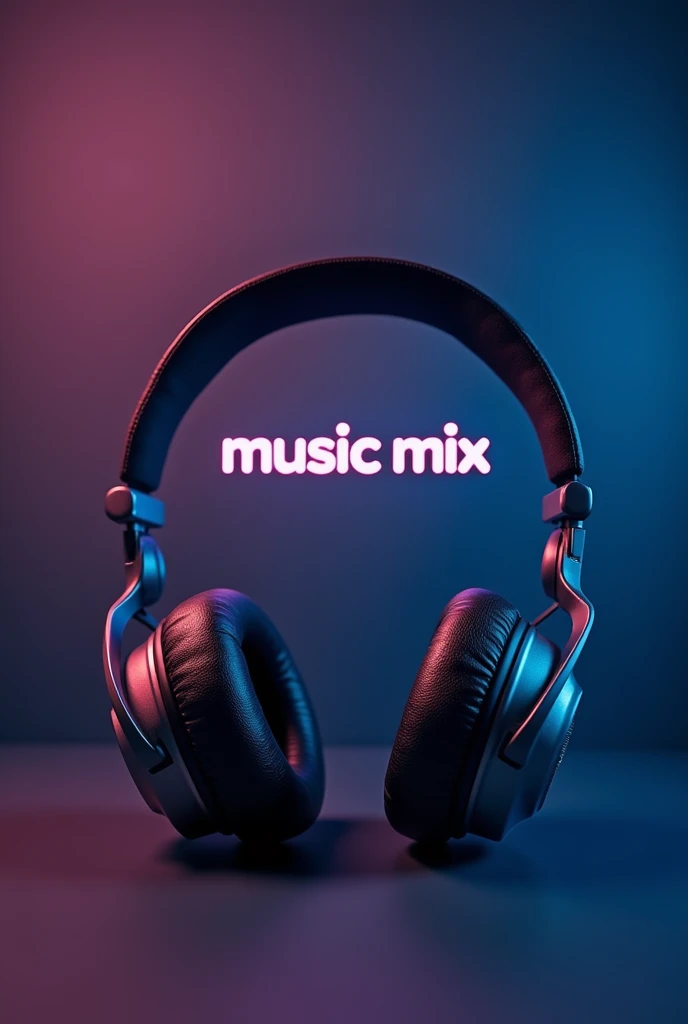 A photo with headphones, 5D matte background purple blue tone.(No humans).
In which there is the word "Music Mix" put in a round frame.