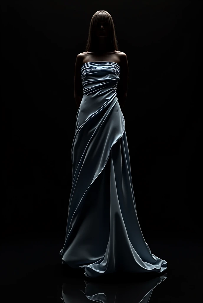 Create a dress according to that image, The white thing below is a white transparent fabric, The blue is waves of sky blue fabric that are not very wide.