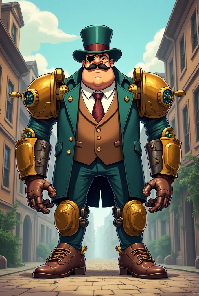 mix professor layton and blitzcrank from league of legends but in the drawing style of the professor layton video game saga, in non-3d animated way