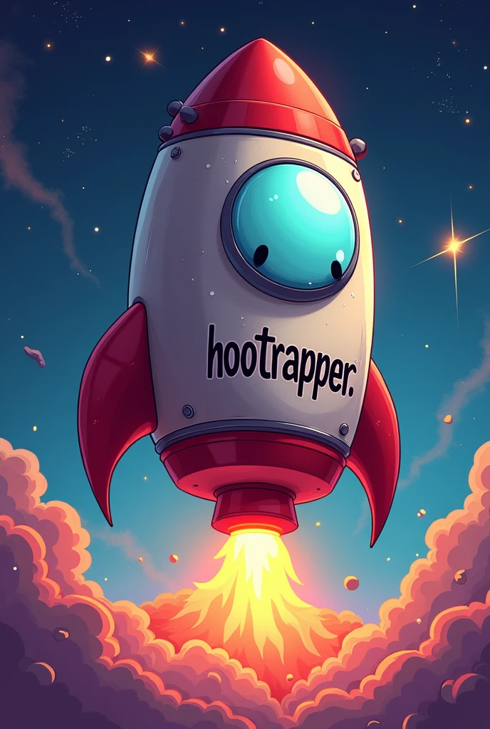 Cartoonish space rocket with the word “HOODTRAPPER” written on it