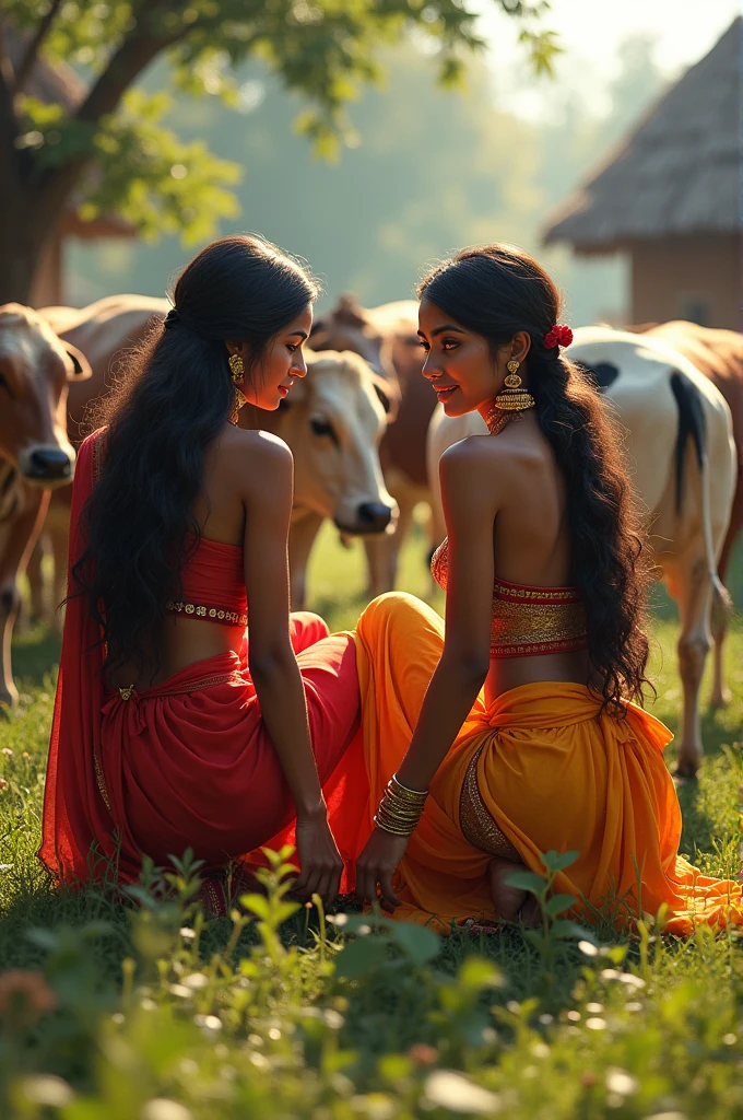 Indian girls with milkingvisible 