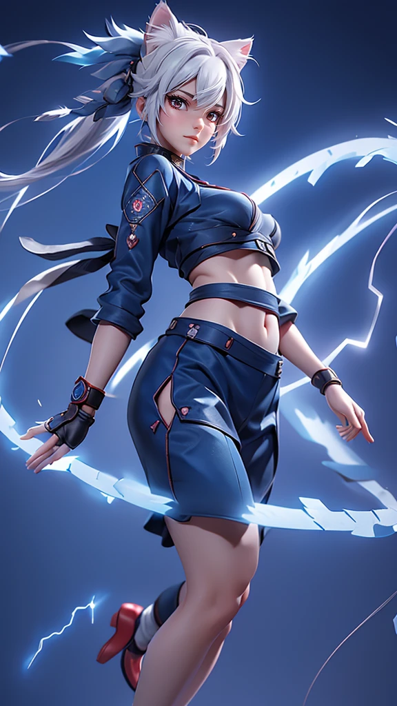 Moisturized Skin, (Red eyes), Realistic body, (Adult female body), Energetic, (), (),3DCG,
break,
Bright red lipstick, (Beautiful belly button), (Silver Hair), ((Cat ear)), Beautiful Hair, (Hatake Kakashi's clothes: 1.3),
break,
((masterpiece + Highest quality + High resolution + Very detailed)), (whole body: 1.2), Symmetric, One shot,
break,
(Electric shock), (The wind is blowing), (Blue electricity), (Combat Ready: 1.4),
break,
(Big Japan sword), Ninja, In the mansion, assassination, cut, Kunai, Fantasy, dynamic,
