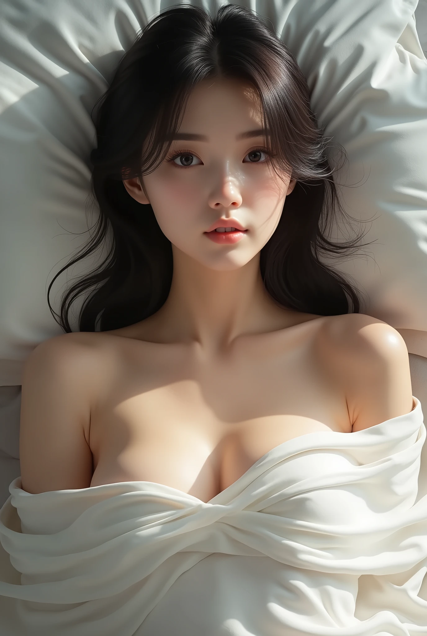 ((highest quality, 8K, masterpiece: 1.3)), 1 girl, The beauty of slim abs: 1.3, ( casual and cute hairstyle: 1.2), : 1.1, Stressed and angry faces, fine eyes, double eyelid, with earrings, Bedroom, Concert Make-up, ((medium breast nude, cute chest)), (lying on the bed), (The portrait was taken from above her reclining body.。),ahegao(1.9),pussy fuck、A lot of cloudy semen on the face(1.5)、Facial(1.5)、cum in hair(1.5)、cum on legs、Sperm on the legs、cum on legs、Facial(1.5)、eye contact、Look me in the eye、(((cum on face(1.5)、large amount of semen(1.5)、flushed face(1.8)、Embarrassed and red face(1.8)、anger(1.8)、sad(1.8)、scream(1.8))))、