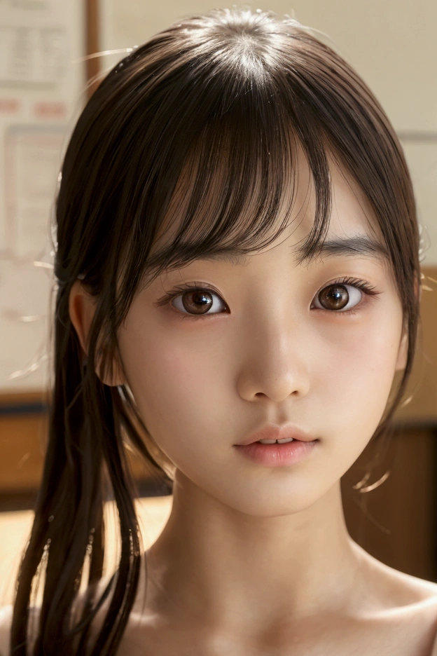 Completely naked、A young Japanese girl in a school classroom, beautiful detailed eyes, beautiful detailed lips, extremely detailed face and skin, long eyelashes, intricate details, high quality, 8k, photorealistic, dramatic lighting, cinematic, realistic proportions, intricate details, seamless, masterpiece