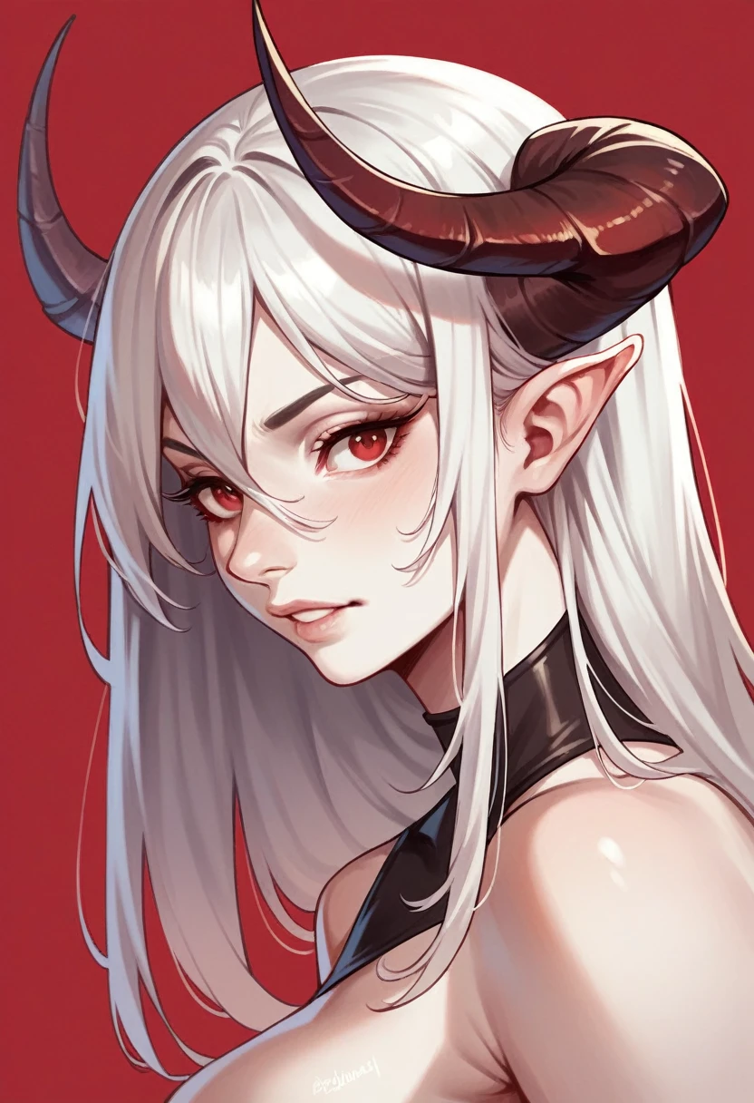 score_9, score_8_up, score_7_up, score_6_up, score_5_up, score_4_up, r3dgl0w, red eyes, red background, 1girl, dark, horns
