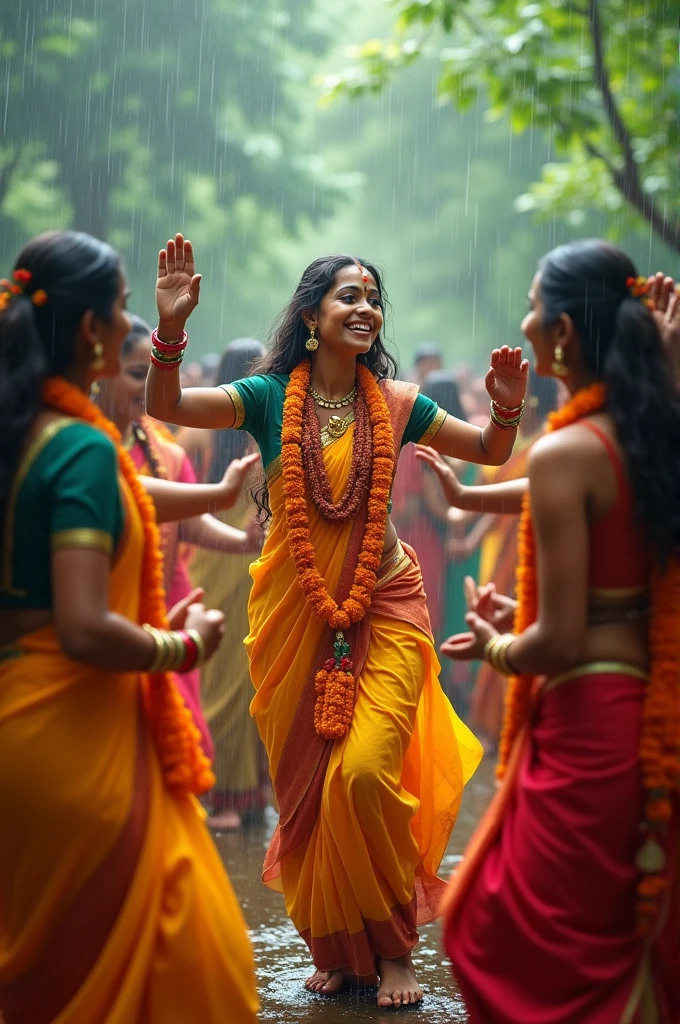 Janmastami image people dansing in rain 