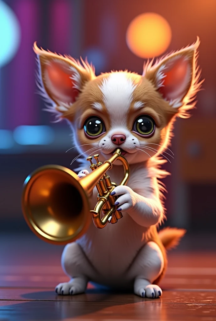 Chihuahua dog playing trumpet