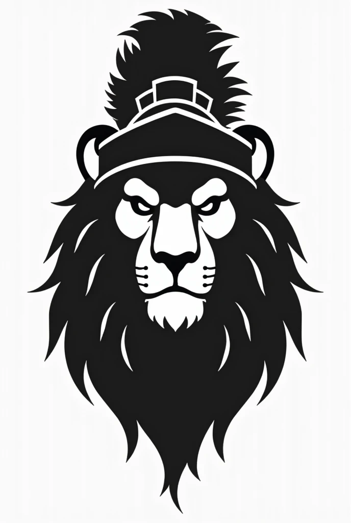 Create a clip art, just shape of the lion head that is using spartan helmet, color white and black, less details