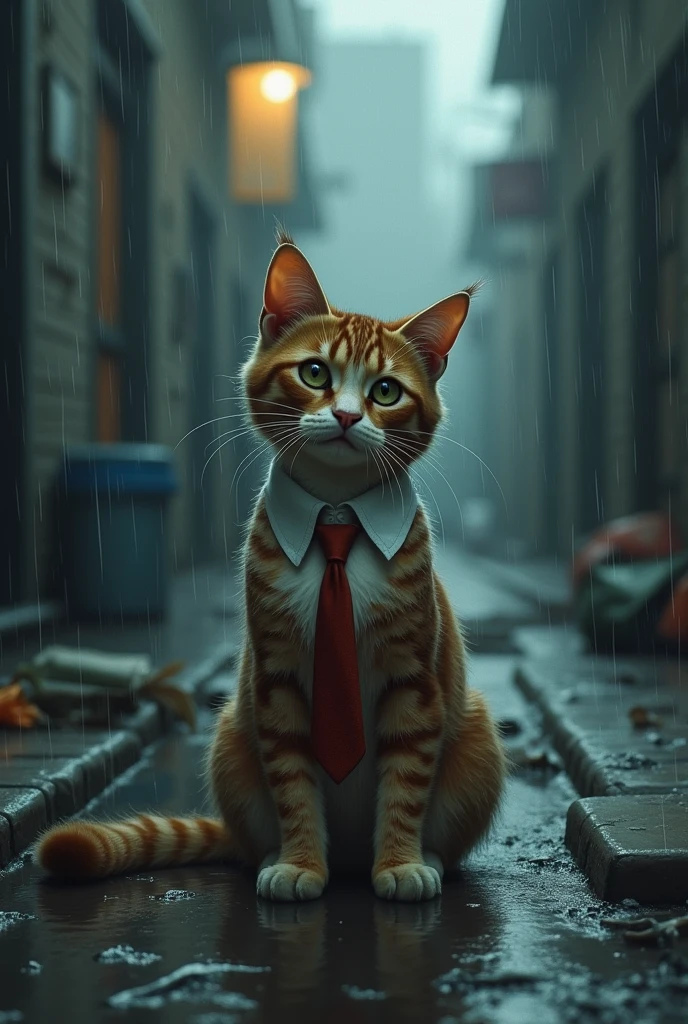 Draw me a picture , Cat in tie abandoned in the rain