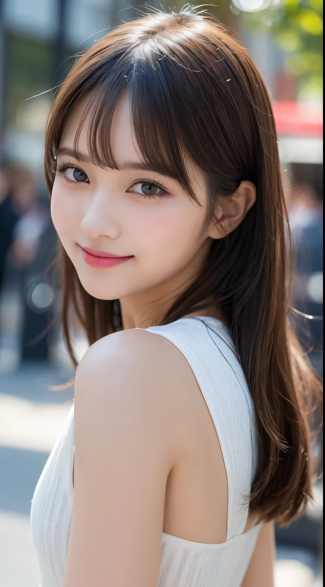 Highest quality, shape, Very detailed, In detail, High resolution, 8k wallpaper, Perfect dynamic composition, Beautiful attention to detail, ランダムなcute髪,,Natural color lip,smile、20-year-old girl、cute、常にBlur the background,Perfect and beautiful face,Photograph only the face,Beautiful and elaborate face、Slim face and shape,Big eyes、Putting on gal makeup,Blur the background,Blur the background,Face close-up、Real human skin,Detailed skin:1,4、RAW Photos、Actual Photos、Gal Fashion（Harajuku）