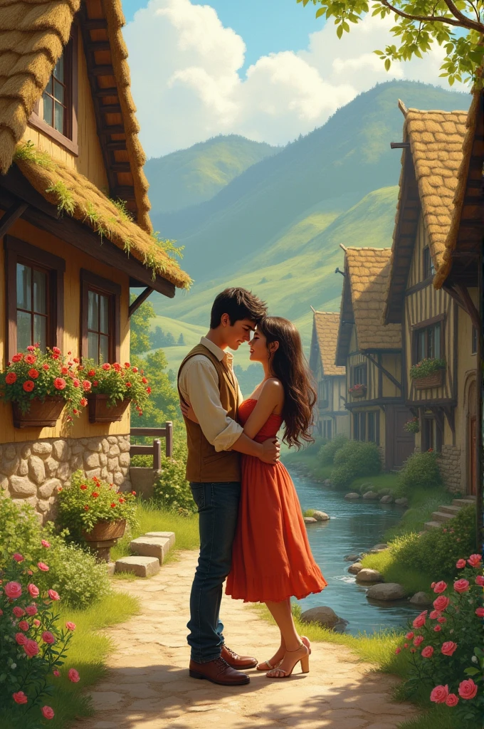 Village place and cute couple Romance 
