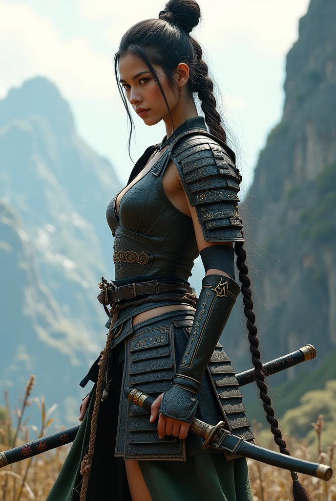 samurai woman, ((masterpiece, highest quality, Highest image quality, High resolution, photorealistic, Raw photo, 8K)), ((Extremely detailed CG unified 8k wallpaper)), (huge stunning goddess shot, very hot and sexy, revealing, full body, jaw-dropping beauty, perfect proportions, beautiful body, slim body beauty:1.4),