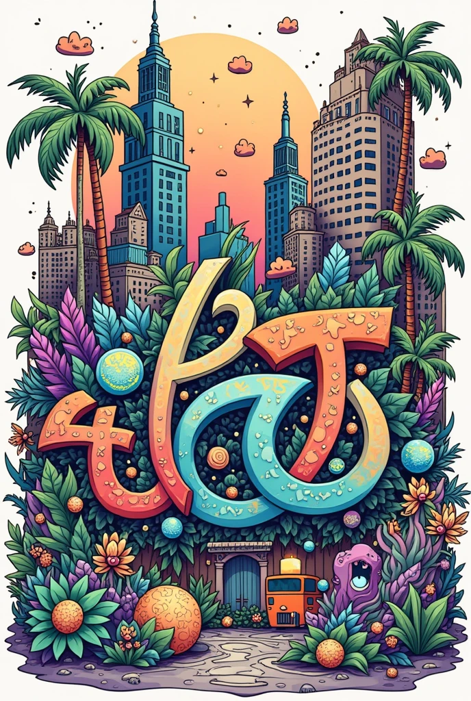 Create a highly detailed, original, and creative urban graffiti art piece designed for a coloring book. The graffiti should include a mix of abstract patterns, street art symbols, stylized text, and urban elements like buildings, plants, or cityscapes. The design should be intricate yet allow space for coloring, with clean lines and diverse textures. The style should be a blend of modern street art with elements of surrealism, featuring vibrant, dynamic compositions that stand out. Ensure each artwork is unique and offers a variety of complexity, suitable for both adults and young people to color.