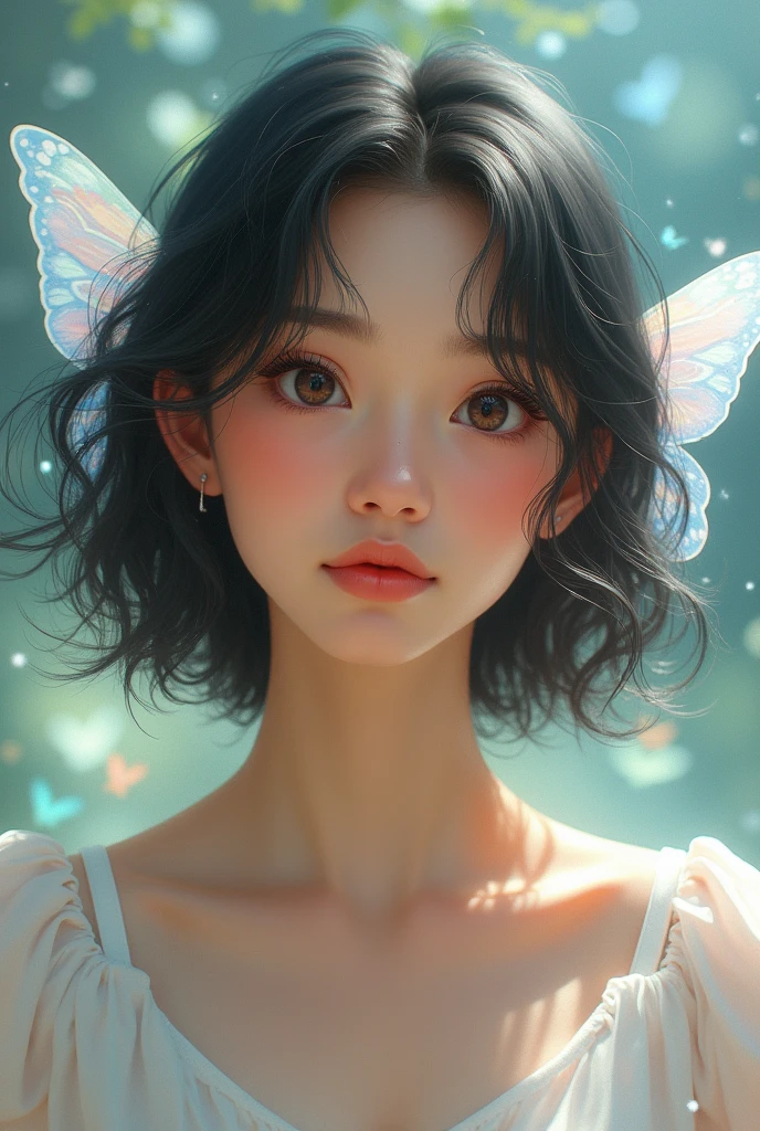 American round faces butterfly girl  20 years old girl 