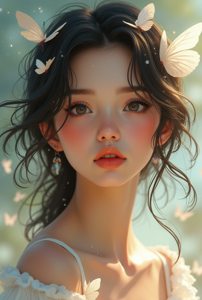 American round faces butterfly girl 20 years old girl