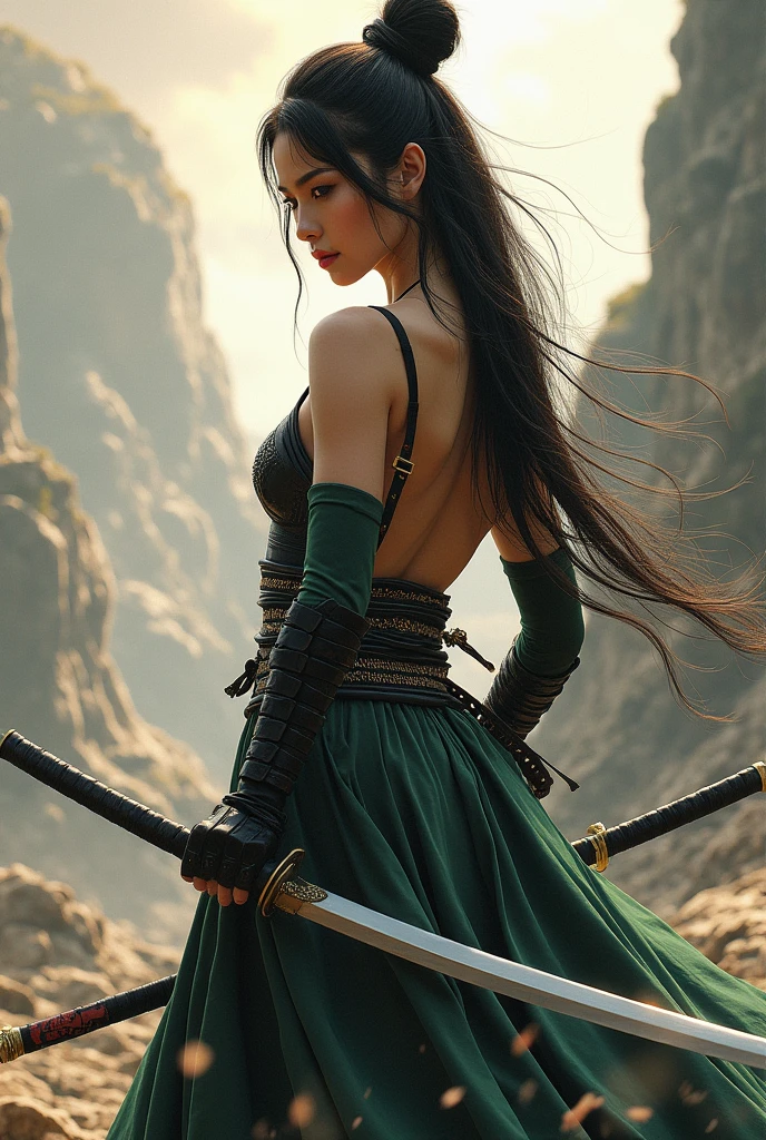 samurai warrior woman, ((masterpiece, highest quality, Highest image quality, High resolution, photorealistic, Raw photo, 8K)), ((Extremely detailed CG unified 8k wallpaper)), (huge stunning goddess shot, very hot and sexy, revealing, full body, jaw-dropping beauty, perfect proportions, beautiful body, slim body beauty:1.4),