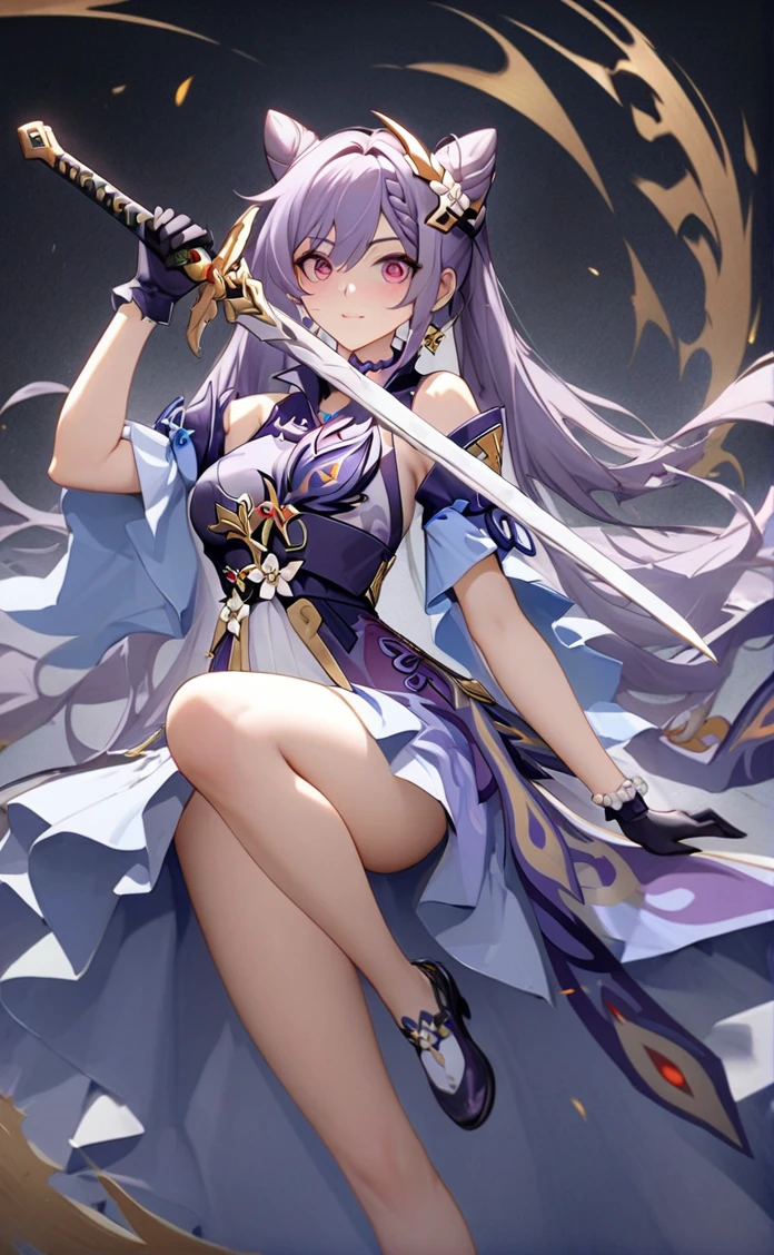 A woman in a blue dress holding a sword and a sword, full body xianxia, genshin impact keqing, extremely detailed artistic germ, by Yang J, artistic germ style, arte detallado de Onmyoji, Onmyoji, genshin impact zhongli, guweiz, anime goddess