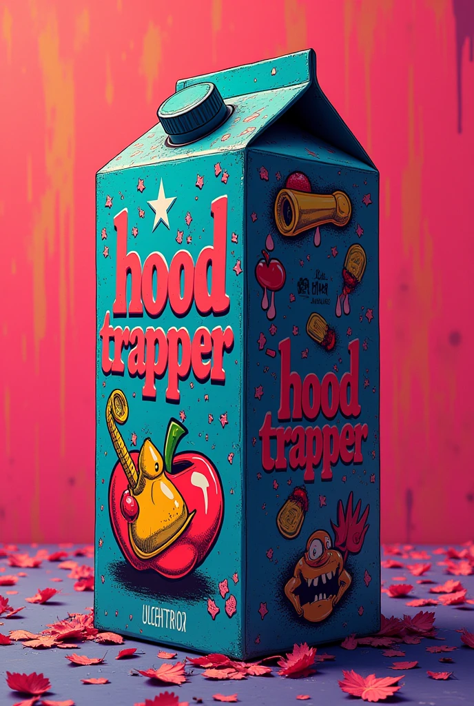 juice box with the word &quot;HOODTRAPPER&quot; written on it