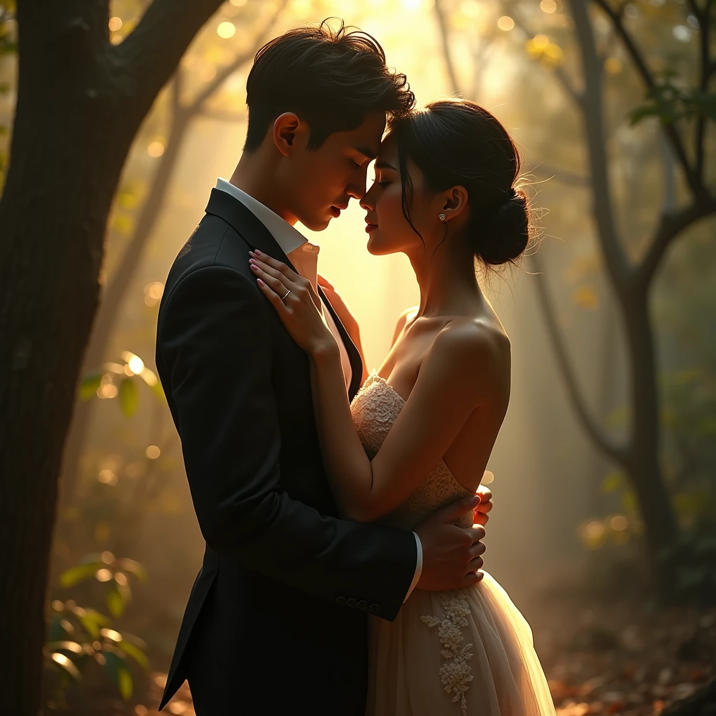 Asian couple nude in the mist forest, beautiful Asian woman, Asian skin, Asian girl, Asian human, hot sex while lying down playing sex, sexy photoshoot, seductive (Highest quality 4k, 8k high resolution masterpiece 1.2) In-depth details (Realistic, as real as a photograph. Realistic as a photograph. 1.37) Intricate details, warm colors, dramatic lighting, cinematic elements.