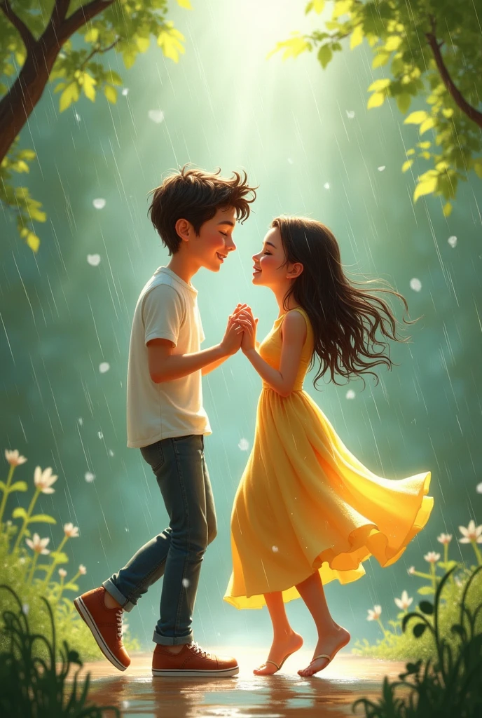 Rainfall and cute Dance a couple