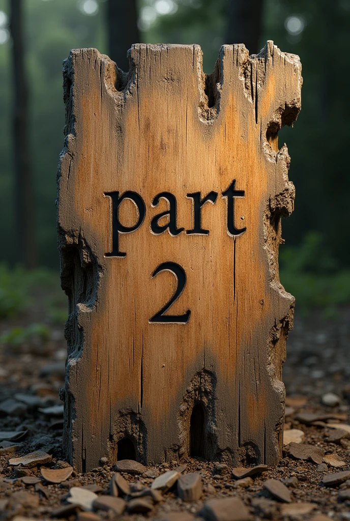 A broked wooden board with (part 2) carved into it