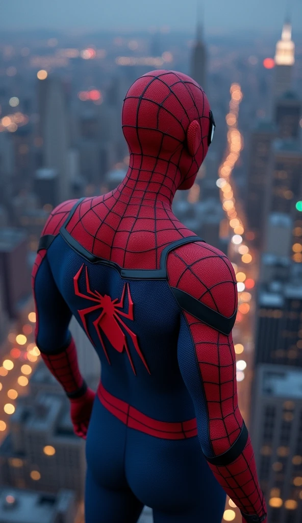 
Spider-Man perches atop a New York skyscraper, the city sprawling out beneath him in a sea of twinkling lights. The cool night air brushes against his suit, the red and blue fabric clinging to his form as he watches over the bustling streets below. His eyes, white and expressive through the mask, reflect a blend of vigilance and quiet determination. The soft hum of traffic and distant sirens blend into the background, creating a symphony of city life that he knows so well. In this moment, Spider-Man is in perfect harmony with his environment—both a part of the city and its silent protector, embodying the balance between power and responsibility as he prepares to leap into action.