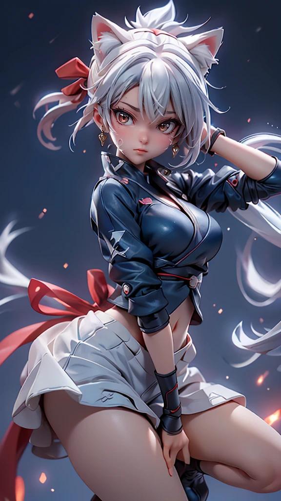 Moisturized Skin, (Red eyes), Realistic body, (Adult female body), Energetic, (), (),3DCG, front, Low - Angle,
break,
Bright red lipstick, (Beautiful belly button), (Silver Hair), ((Cat ear)), Beautiful Hair, (Hatake Kakashi's clothes: 1.3),
break,
((masterpiece + Highest quality + High resolution + Very detailed)), (whole body: 1.2), Symmetric, One shot,
break,
(Electric shock), (The wind is blowing), (Blue Lightning), (Combat Ready: 1.4),
break,
(Big Japan sword), Ninja, In the mansion, assassination, cut, Fantasy, dynamic,