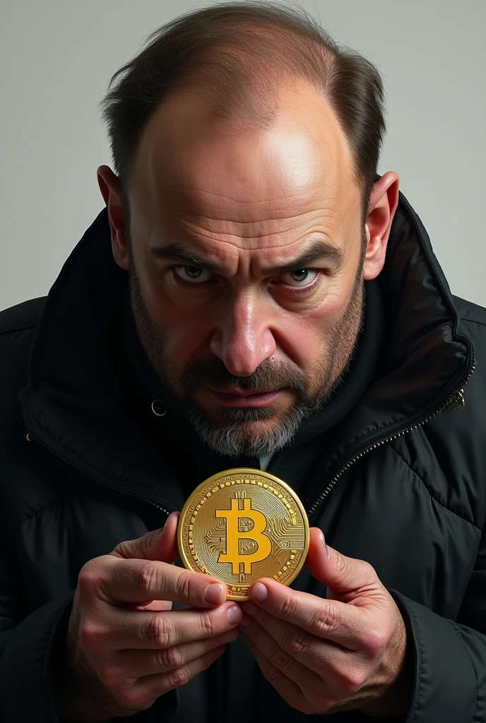 make a picture of Mavrodi holding a cryptocurrency with the inscription IVfan 329