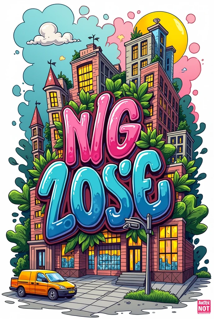Create a highly detailed, original, and creative urban graffiti art piece designed for a coloring book. The graffiti should include a mix of abstract patterns, street art symbols, stylized text, and urban elements like buildings, plants, or cityscapes. The design should be intricate yet allow space for coloring, with clean lines and diverse textures. The style should be a blend of modern street art with elements of surrealism, featuring vibrant, dynamic compositions that stand out. Ensure each artwork is unique, offers a variety of complexity, and is set against a plain white background, suitable for both adults and young people to color.