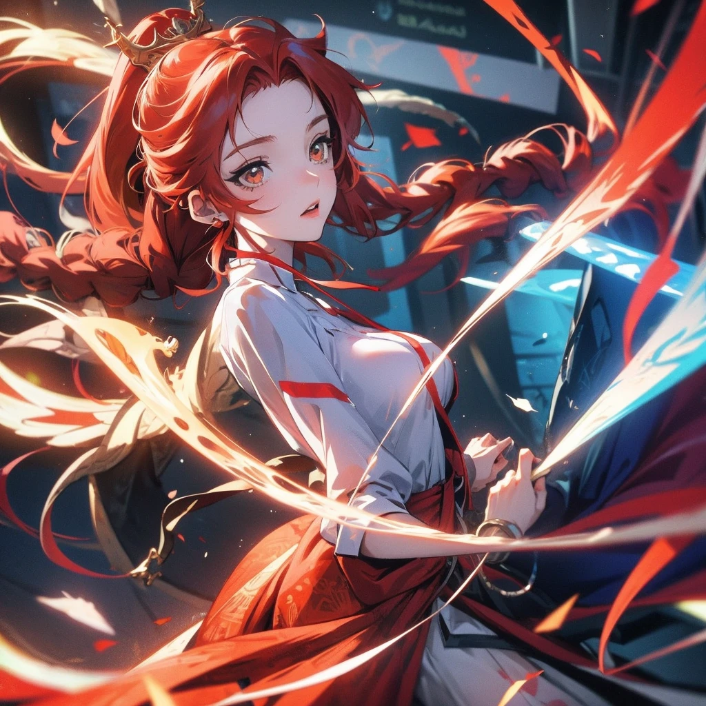 Anime girl with a red headdress and a wolf generative ai