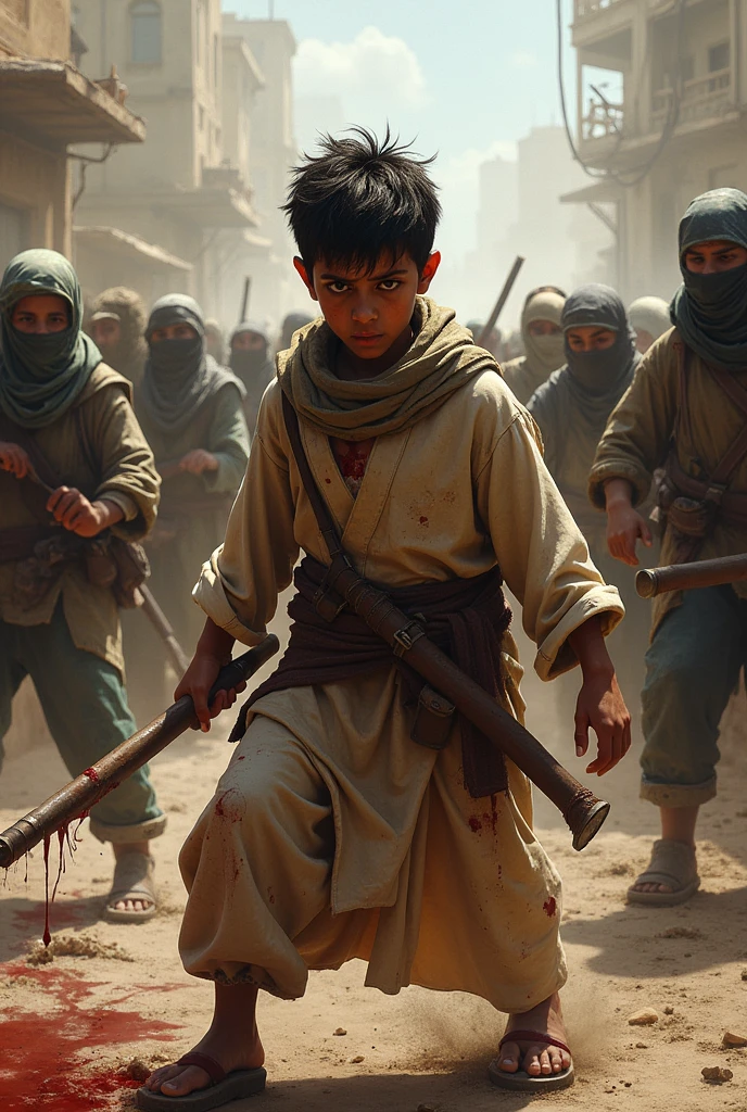 A Muslim boy asif blooding in body fights the Vs 100+ kaafer realistic seen for the fight