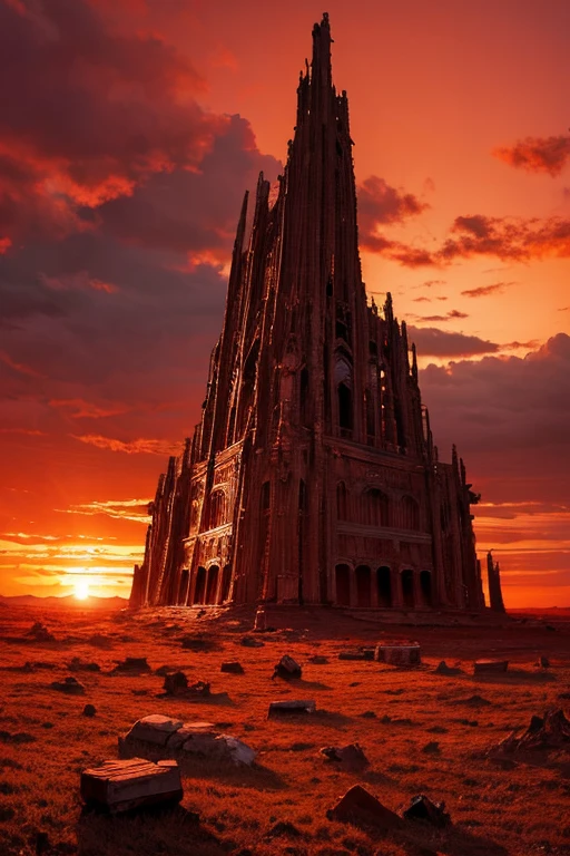 Highest quality、masterpiece、Desolate Earth、wreckage、Red Sky、Surrealism
