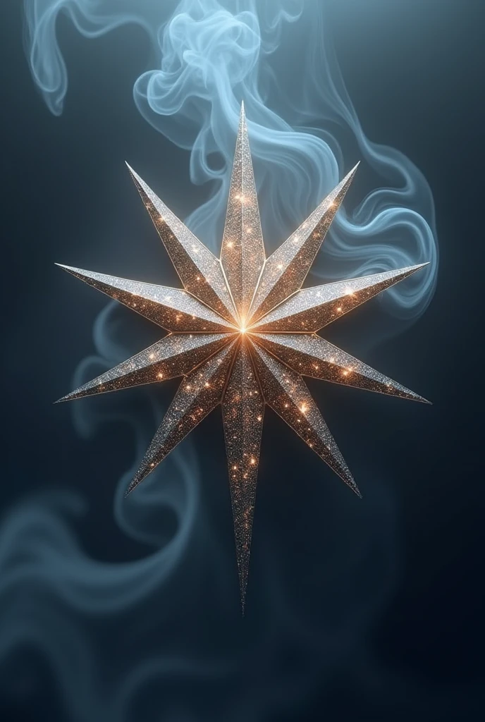 Luxurious 16 pointed "Northern star" with smoke in the background 