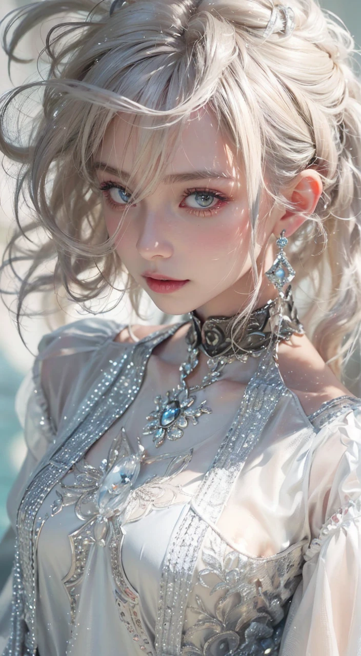 a bory girl, facing the front, underarm, armpit, nearly naked, thin body, skinny, (Highest quality authentic textured skin),(abyssal),(Fine, Round, Symmetrical eyes),Delicate facial features,(Burning bright and cold eyes), very slim and thin body, naked, nude, (She has a mischievous smile on her face),(Her face is gentle and beautiful),Glass earrings on the ears,,(Blonde hair),(silvery white hair),(Maroon hair),(Dramatic photo:1.4),(dramatic pose),(flamboyant photo), upturned eyes, upward glance, A messy painting,(Hair flows in air:1.5),(Vortices and tidal currents in the background),(Dramaticlight),(Magnificent scene),Epic realism,Cinematic feeling,(high-density imaging review:1.5),(Soft color:1.2),Ultra detailed,Dramaticlight,(intricately details:1.1),the complex background,