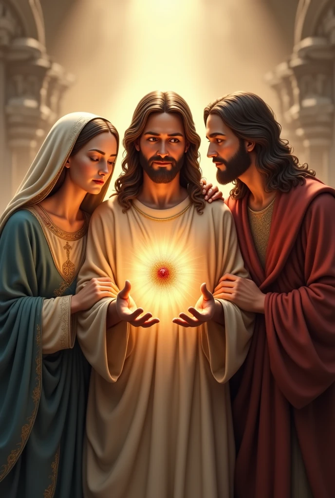 (photorealism:1.2) Jesus the divine mercy with mother Mary and joseph
